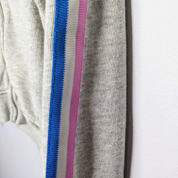 J.Crew Gray Retro Blue Pink Striped Track Jacket M - Picture 4 of 10